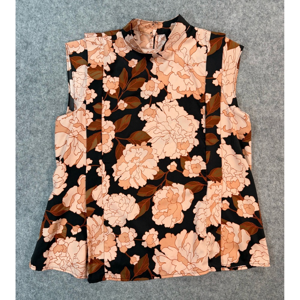 Who What‎ Wear Womens Floral High Neck Sleeveless Blouse Black Peach S
